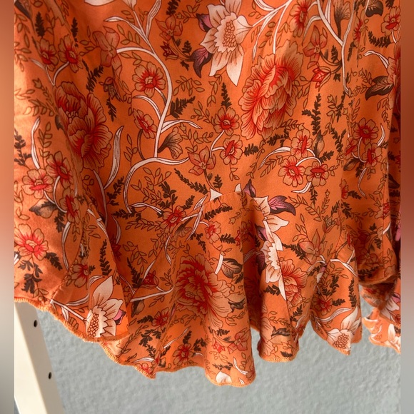 R. Vivimos Boho Floral Mini Dress V-Neck Tie Front Flounce Hem Peasant Size S - Picture 4 of 6